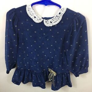 Little Me Girls Sz 18 mo Blue with Gold Stars Velvet dress NWOT